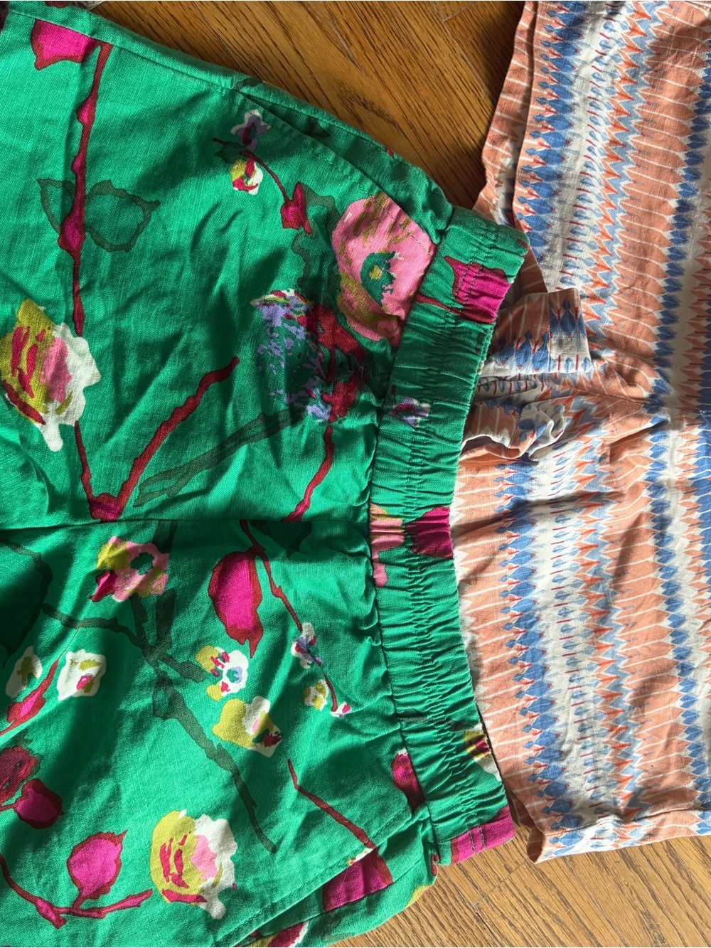 J. Crew Green Floral Cargo Shorts with Pink Accents